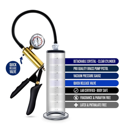 Blush - VX6 Vacuum Penis Pump With Brass Pistol & Pressure Gauge - Clear