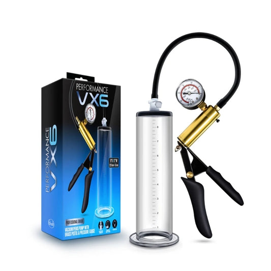 Blush - VX6 Vacuum Penis Pump With Brass Pistol & Pressure Gauge - Clear