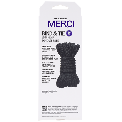 Merci Bind & Tie 6mm Hemp Bondage Rope 30 Feet Black