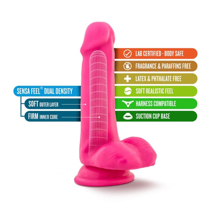 Blush - Neo - 6 Inch Dual Density Cock With Balls - Neon Pink
