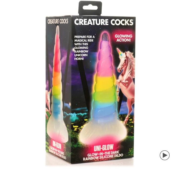 Creature Cocks - Uni-Glow Glow-In-The-Dark Rainbow Silicone Dildo