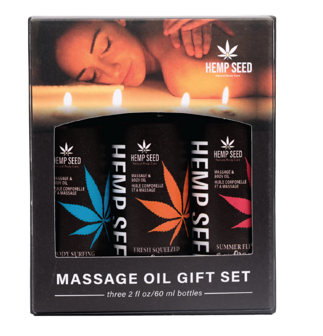 Hemp Seed Massage & Body Oil Trio Gift Set(Body Surfing,Fresh Squeezed,Summer Fling)