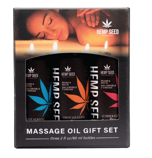 Hemp Seed Massage & Body Oil Trio Gift Set(Body Surfing,Fresh Squeezed,Summer Fling)