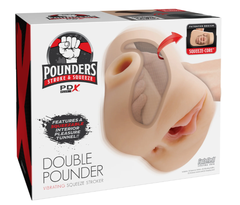 PDX Plus Double Pounder Vibrating Squeeze Stroker - Light
