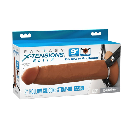 Fantasy X-Tensions Elite 9" Silicone Hollow Strap-On Dual Density - Brown