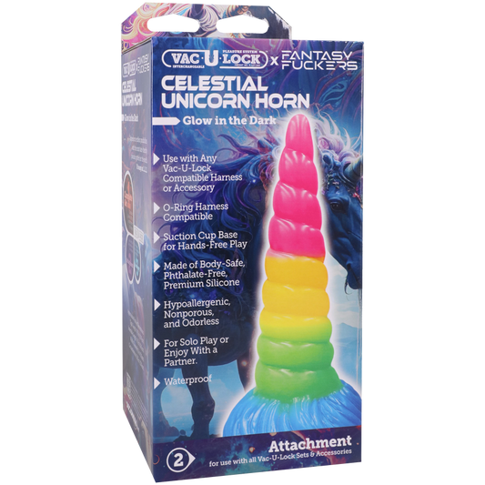 Doc Johnson Vac-U-Lock x Fantasy Fuckers - Glow in the Dark - Celestial Unicorn Horn