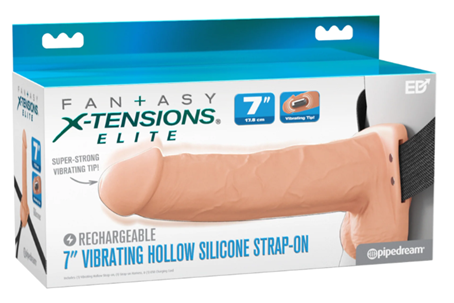 Fantasy X-Tensions Elite 7" Vibrating Hollow Silicone Strap-On - Light
