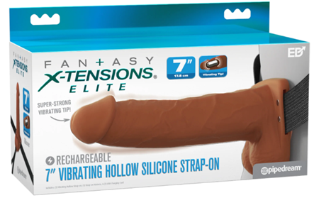 Fantasy X-Tensions Elite 7" Vibrating Hollow Silicone Strap-On - Brown