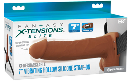 Fantasy X-Tensions Elite 7" Vibrating Hollow Silicone Strap-On - Brown