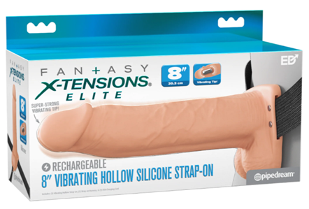 Fantasy X-Tensions Elite 8" Vibrating Hollow Silicone Strap-On - Light