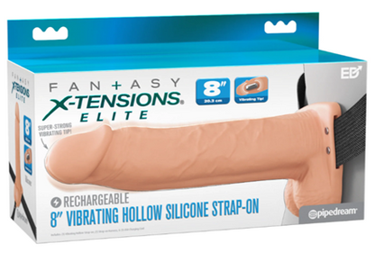 Fantasy X-Tensions Elite 8" Vibrating Hollow Silicone Strap-On - Light