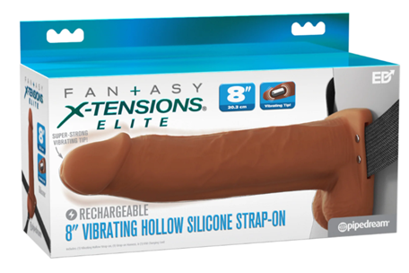 Fantasy X-Tensions Elite 8" Vibrating Hollow Silicone Strap-On - Brown