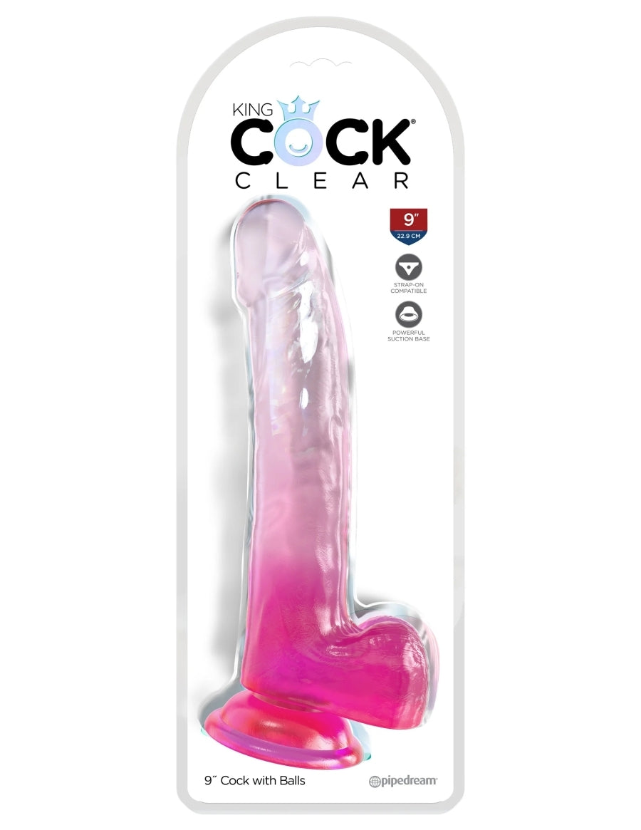 [Damaged Packaging Sale] King Cock Clear 9" Cock with Balls - Pink