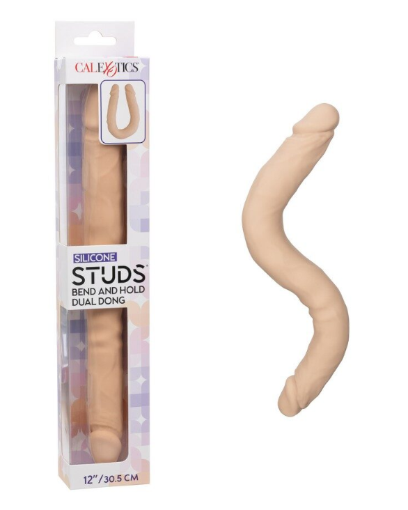 Silicone Studs Bend and Hold Dual Dong 12"/30.5 cm - Ivory