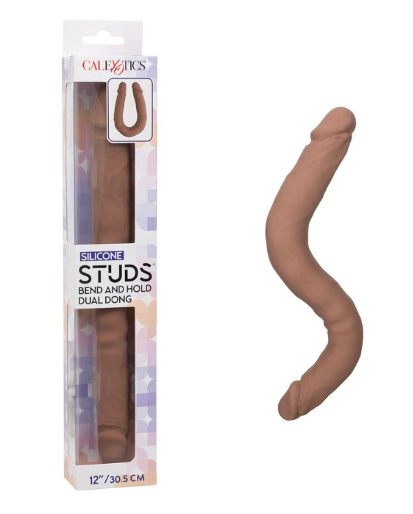 Silicone Studs Bend and Hold Dual Dong 12"/30.5 cm - Brown