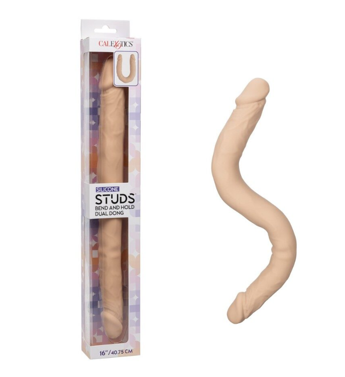 Silicone Studs Bend and Hold Dual Dong 16"/40.75 cm - Ivory