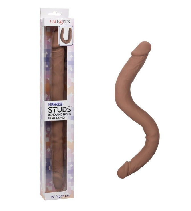 Silicone Studs Bend and Hold Dual Dong 16"/40.75 cm - Brown