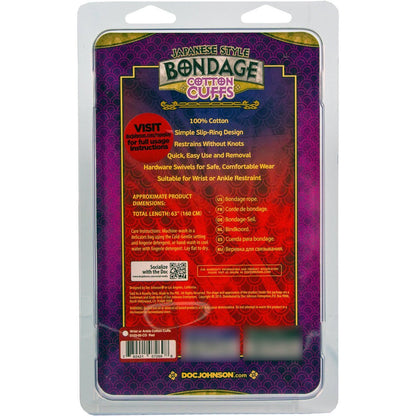 Doc Johnson Japanese Style Bondage – Cotton Bondage Wrist or Ankle Rope Cuffs - Red