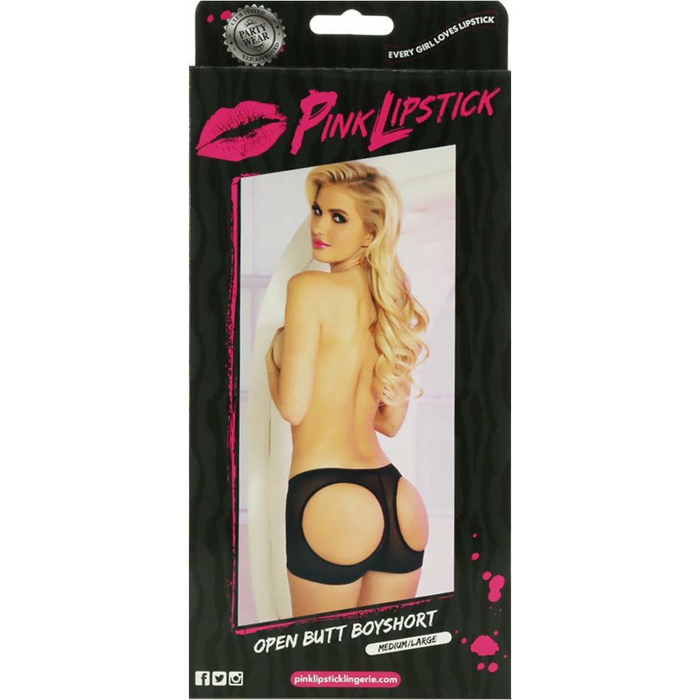 Pink Lipstick Open Butt Boyshort - Black - M/L