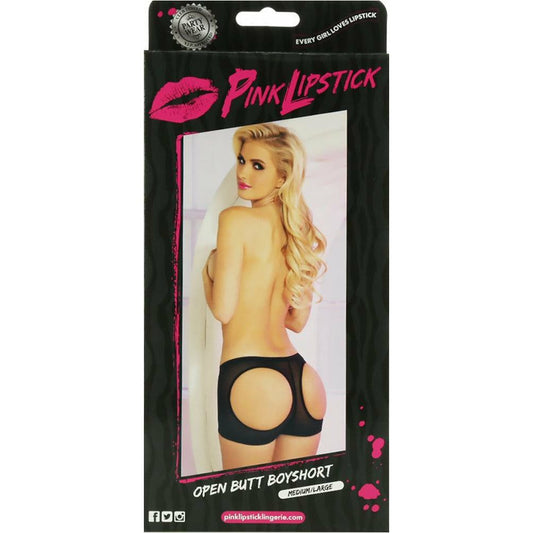 Pink Lipstick Open Butt Boyshort - Black - M/L