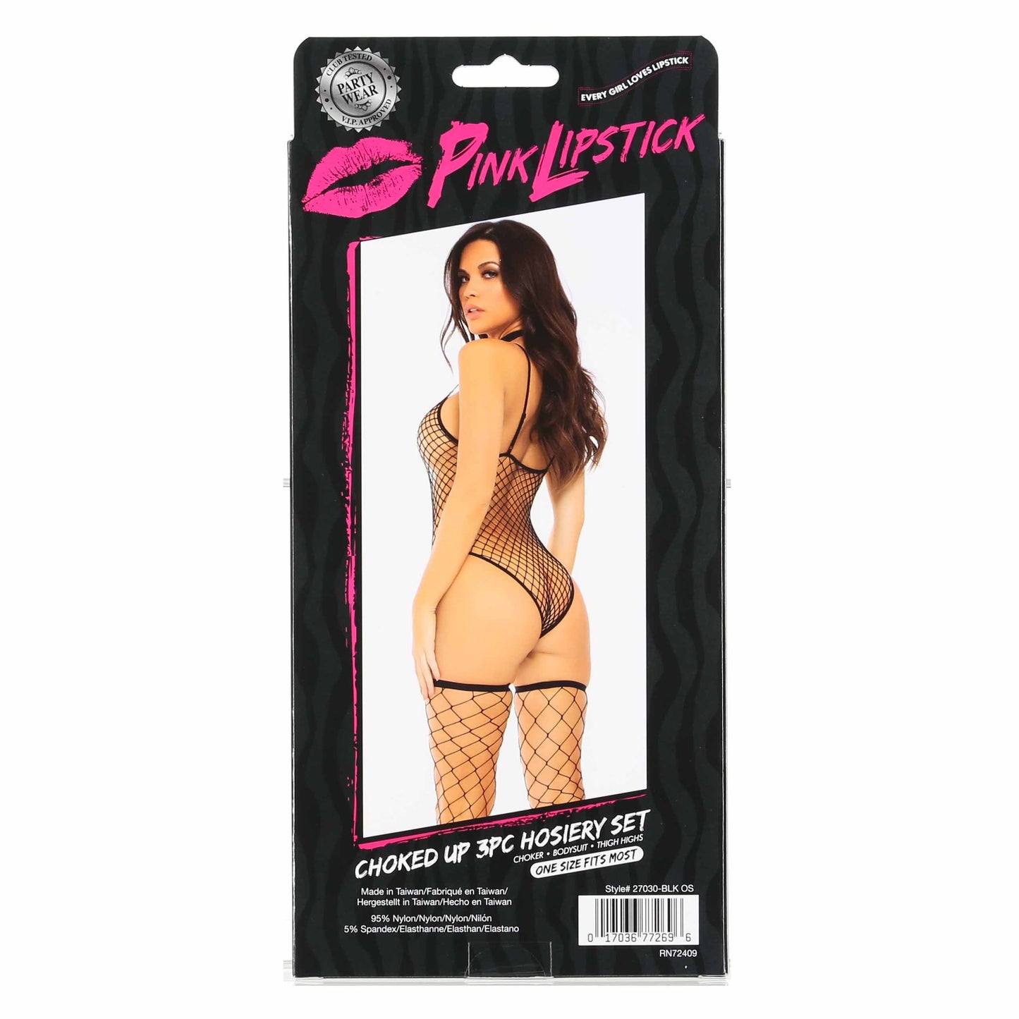 Pink Lipstick - Choked Up - 3PC Bodysuit - Black - OS