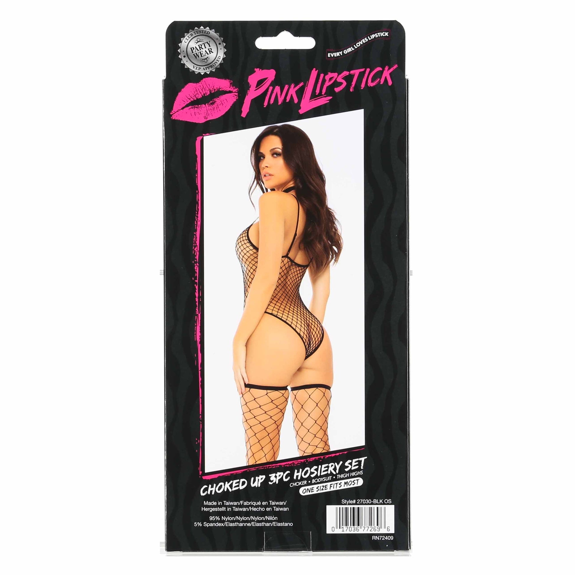 Pink Lipstick - Choked Up - 3PC Bodysuit - Black - OS