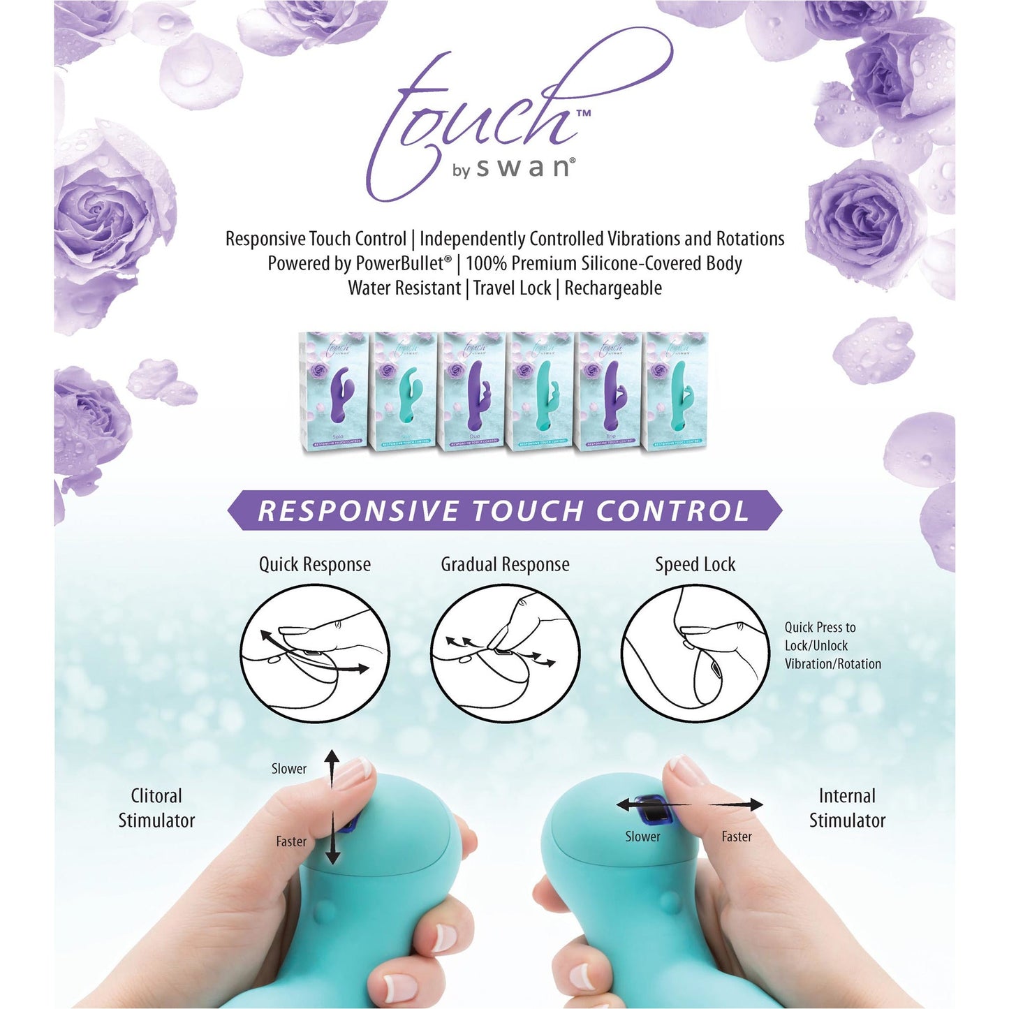 Swan Touch - Trio - Rabbit Vibrator - Rechargeable - Purple