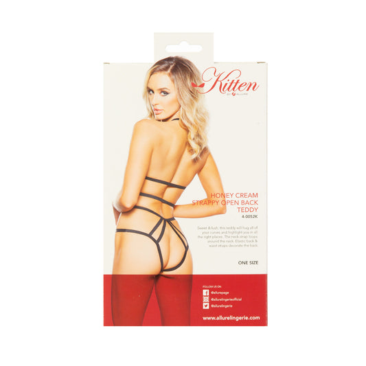 Kitten By Allure Honey Cream Strappy Open Back Teddy - Black - OS