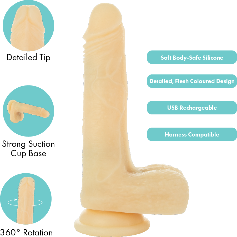 Pure Love®  -  Vibrating and Rotating Dildo with Remote - Beige