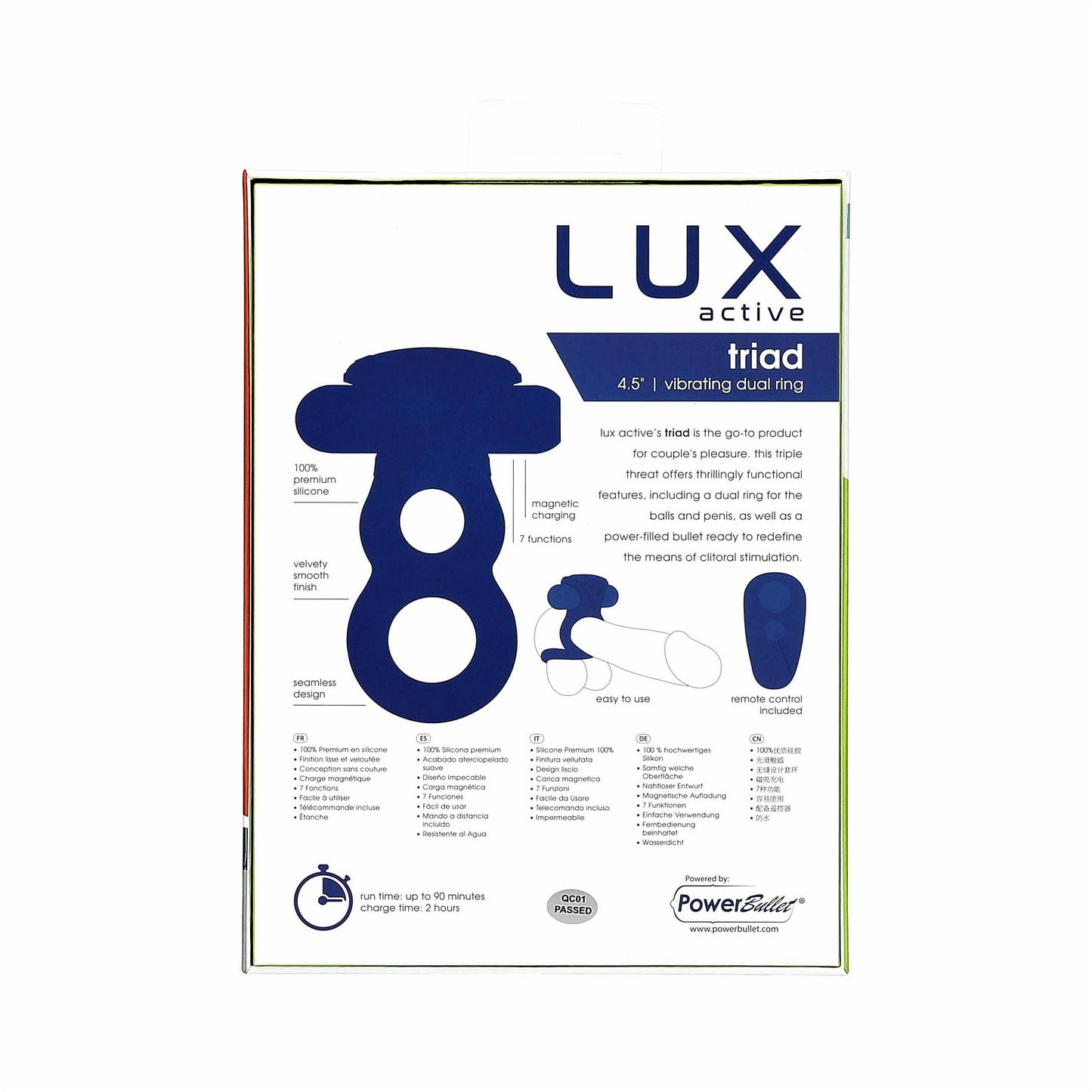 LUX active® Triad – 4.5" Vibrating Dual Cock Ring – Remote Included