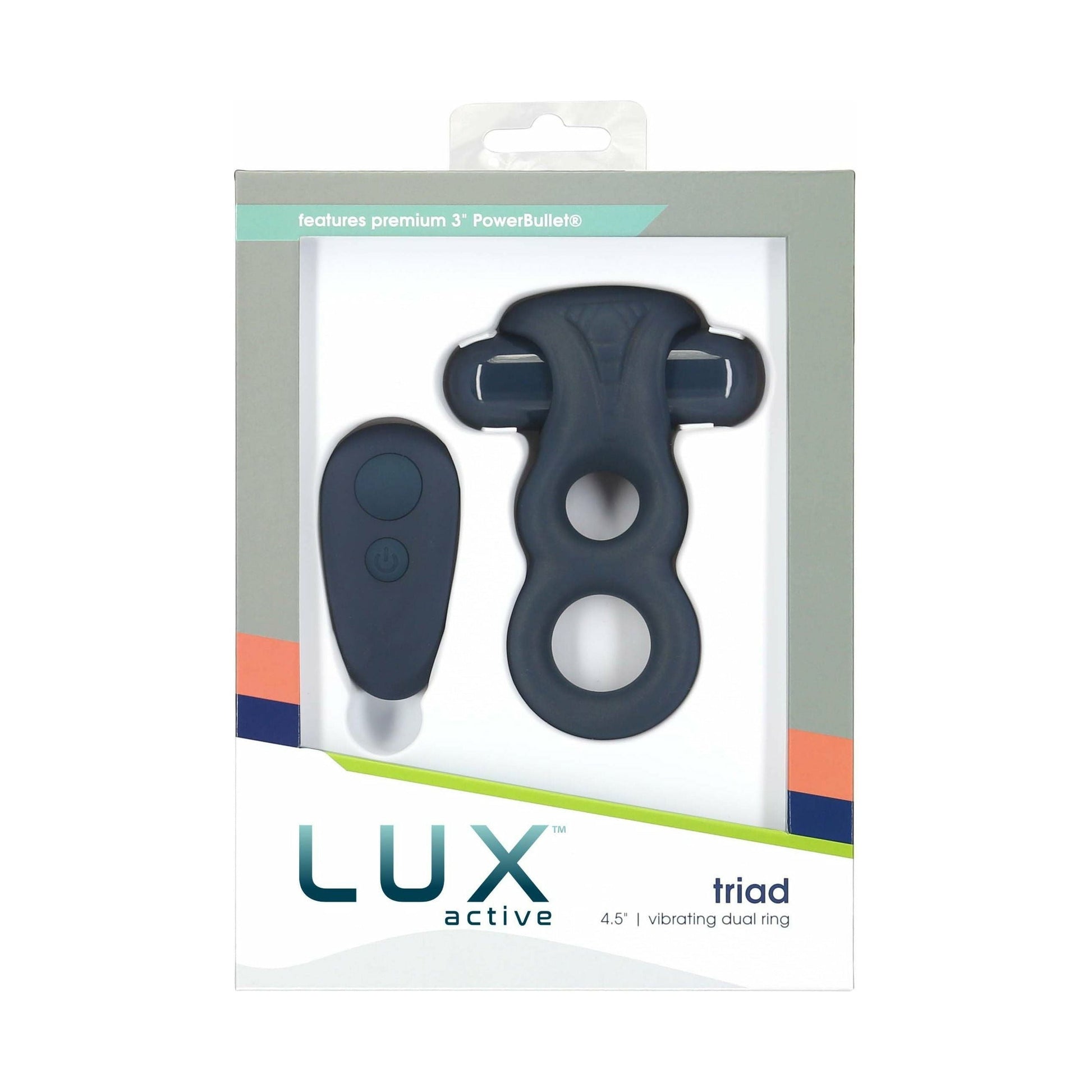 LUX active® Triad – 4.5" Vibrating Dual Cock Ring – Remote Included