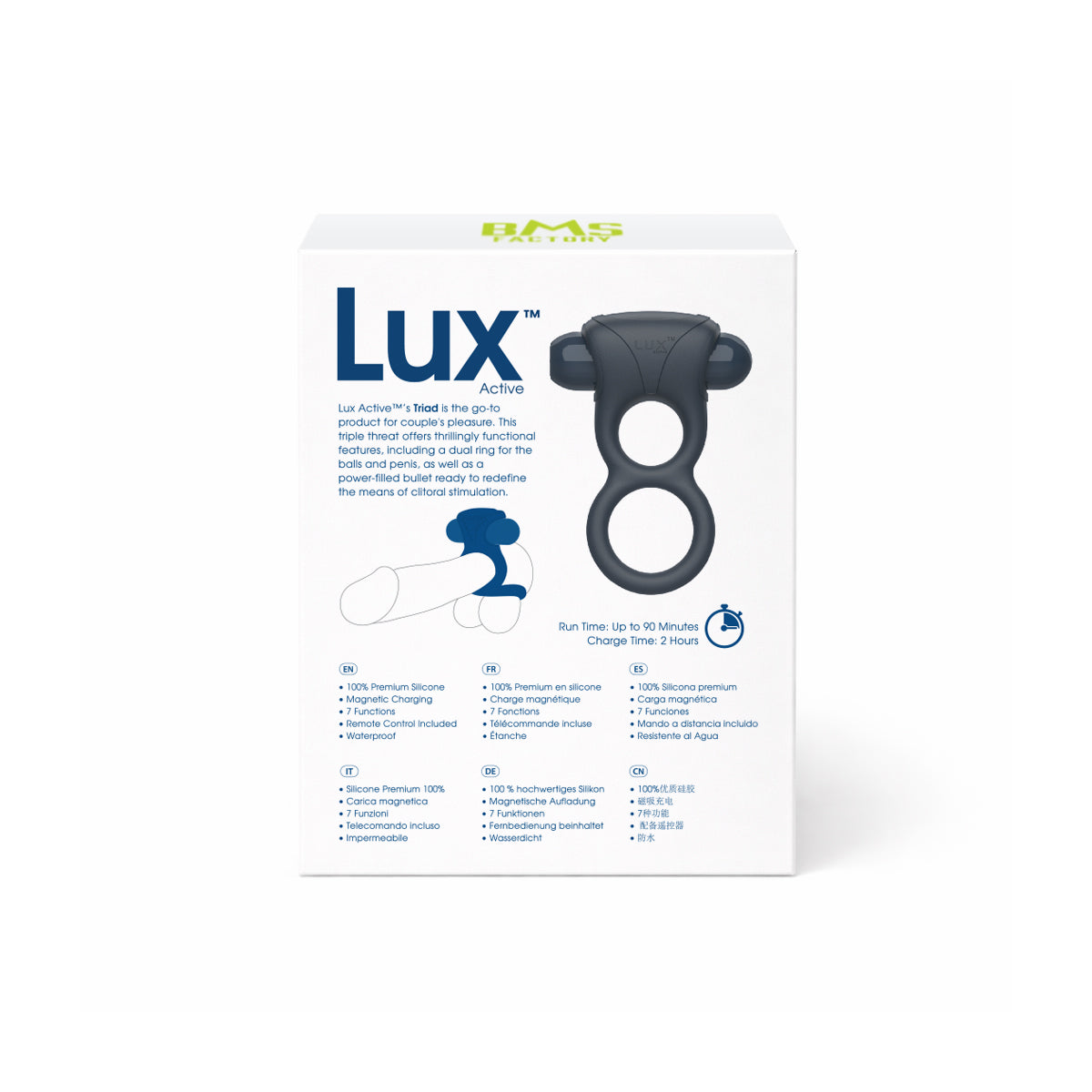LUX active® Triad – 4.5" Vibrating Dual Cock Ring – Remote Included
