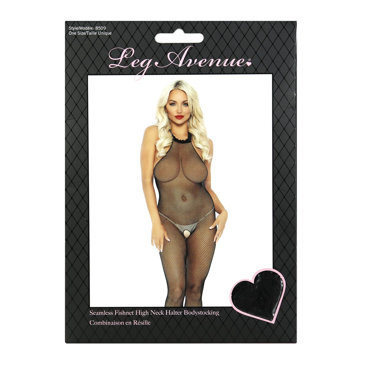 Leg Avenue® Seamless Fishnet High Neck Crotchless Halter Bodystocking – Black – OS