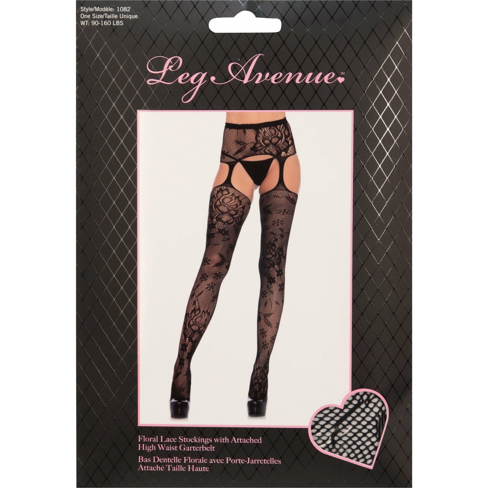 Leg Avenue Floral Lace Stockings with Garter Belt