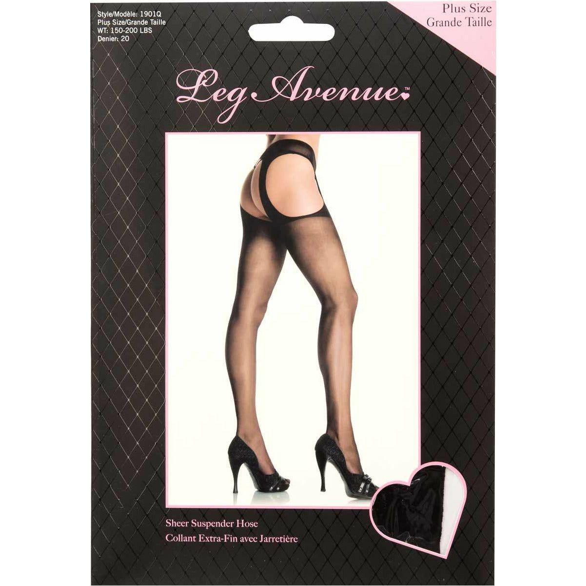 Leg Avenue Sheer Suspender Hose - Black - Plus Size