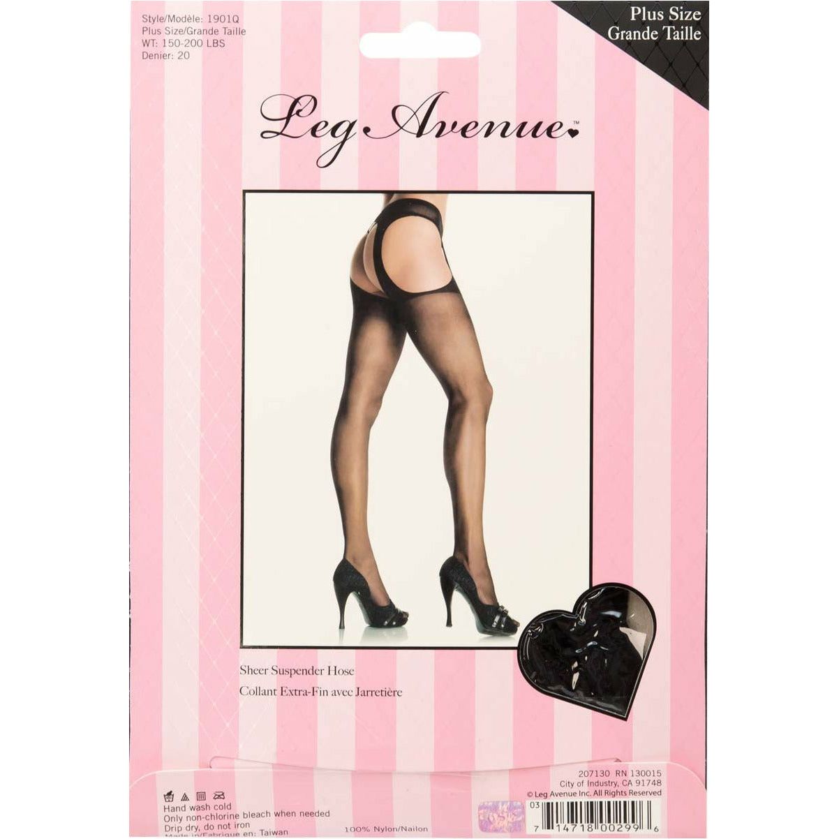 Leg Avenue Sheer Suspender Hose - Black - Plus Size