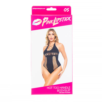Pink Lipstick Hot Too Handle Bodysuit Teddy Black O/S