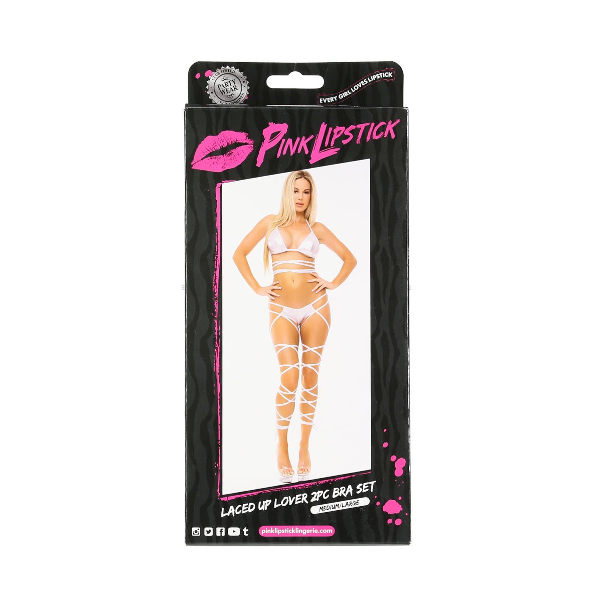 Pink Lipstick - Laced Up Lover 2PC Bra Set - Silver - M/L