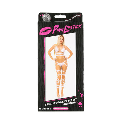 Pink Lipstick - Laced Up Lover 2PC Bra Set - Silver - M/L