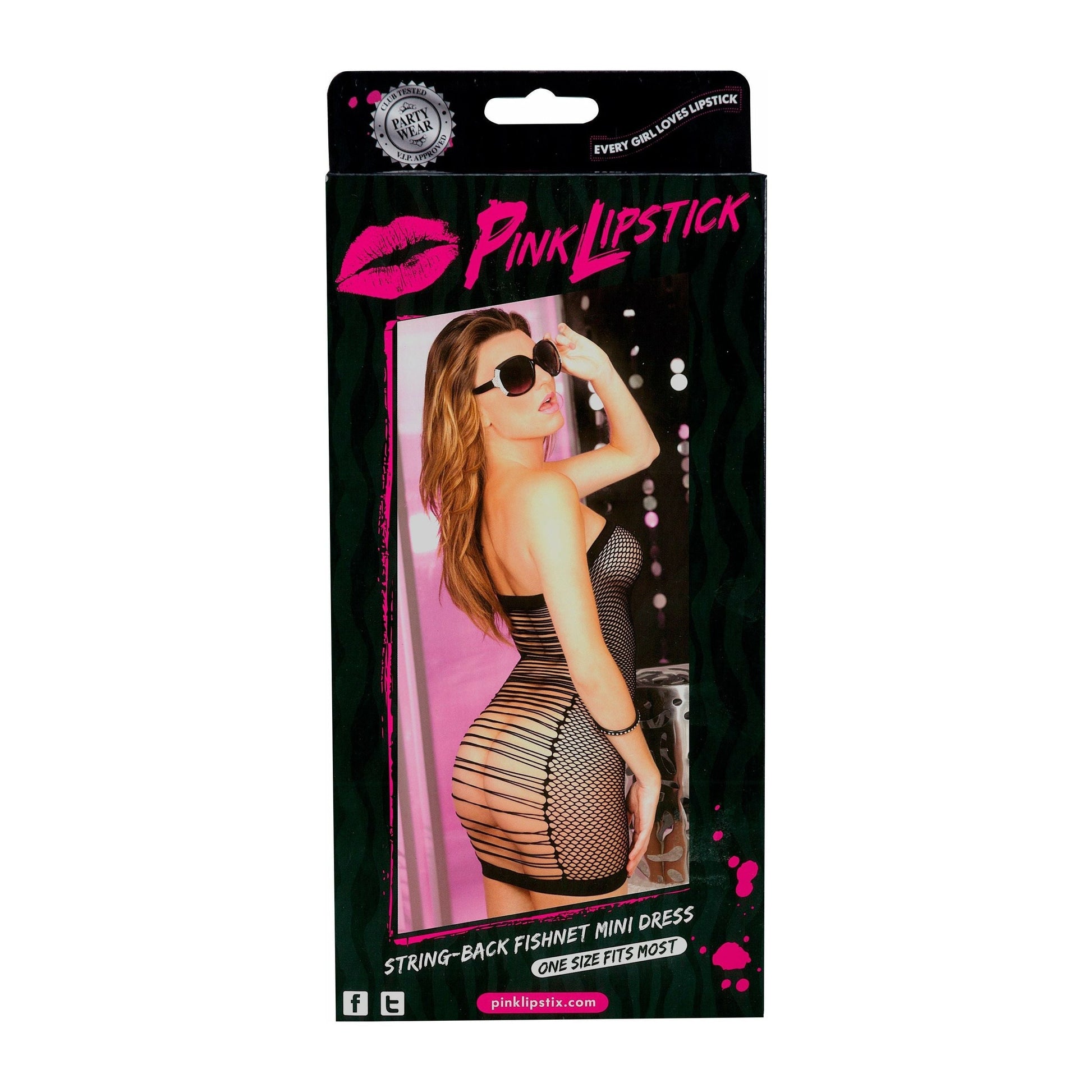 Pink Lipstick String-Back Fishnet Mini Dress - Black - One Size