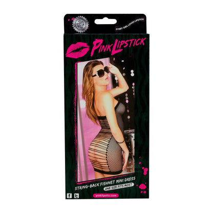 Pink Lipstick String-Back Fishnet Mini Dress - Black - One Size