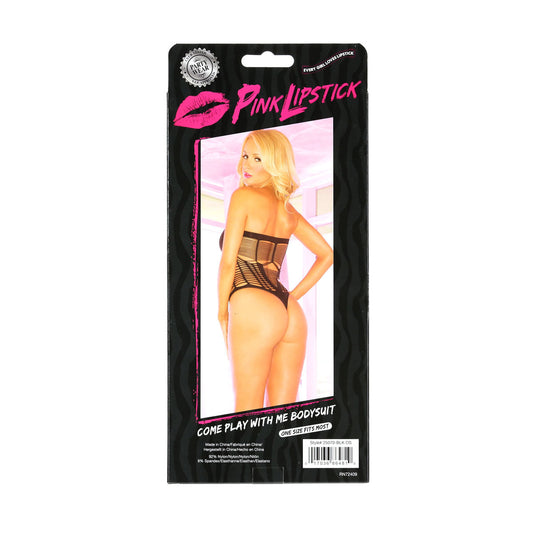 Pink Lipstick Come Play with Me Bodysuit - Black - One Size