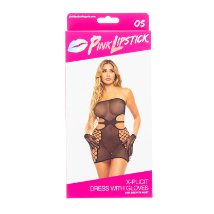 Pink Lipstick X-Plicit Dress With Gloves - Black