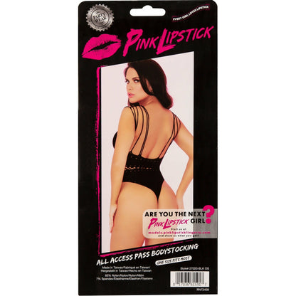 Pink Lipstick All Access Pass Bodystocking - Black - One Size