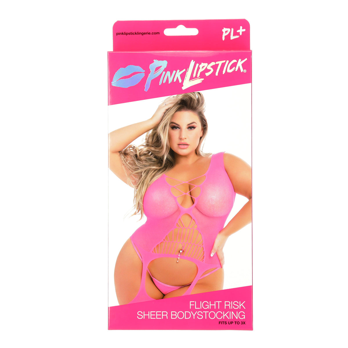 Pink Lipstick Flight Risk Sheer Bodystocking - Pink- Plus Size