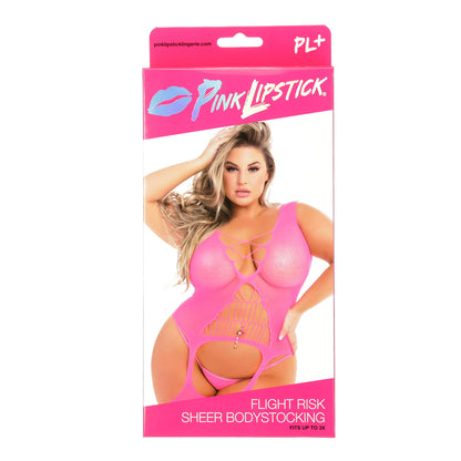 Pink Lipstick Flight Risk Sheer Bodystocking - Pink- Plus Size