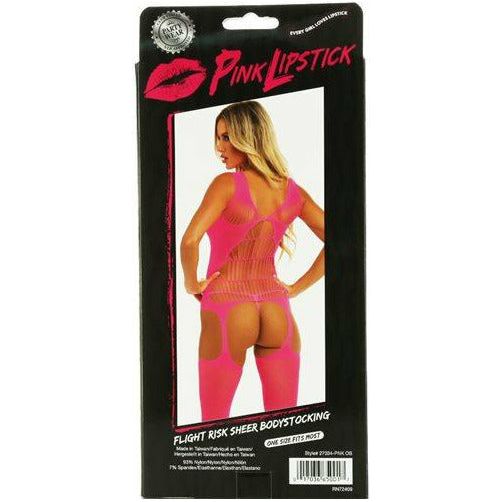 Pink Lipstick Flight Risk Sheer Bodystocking - Pink - One Size