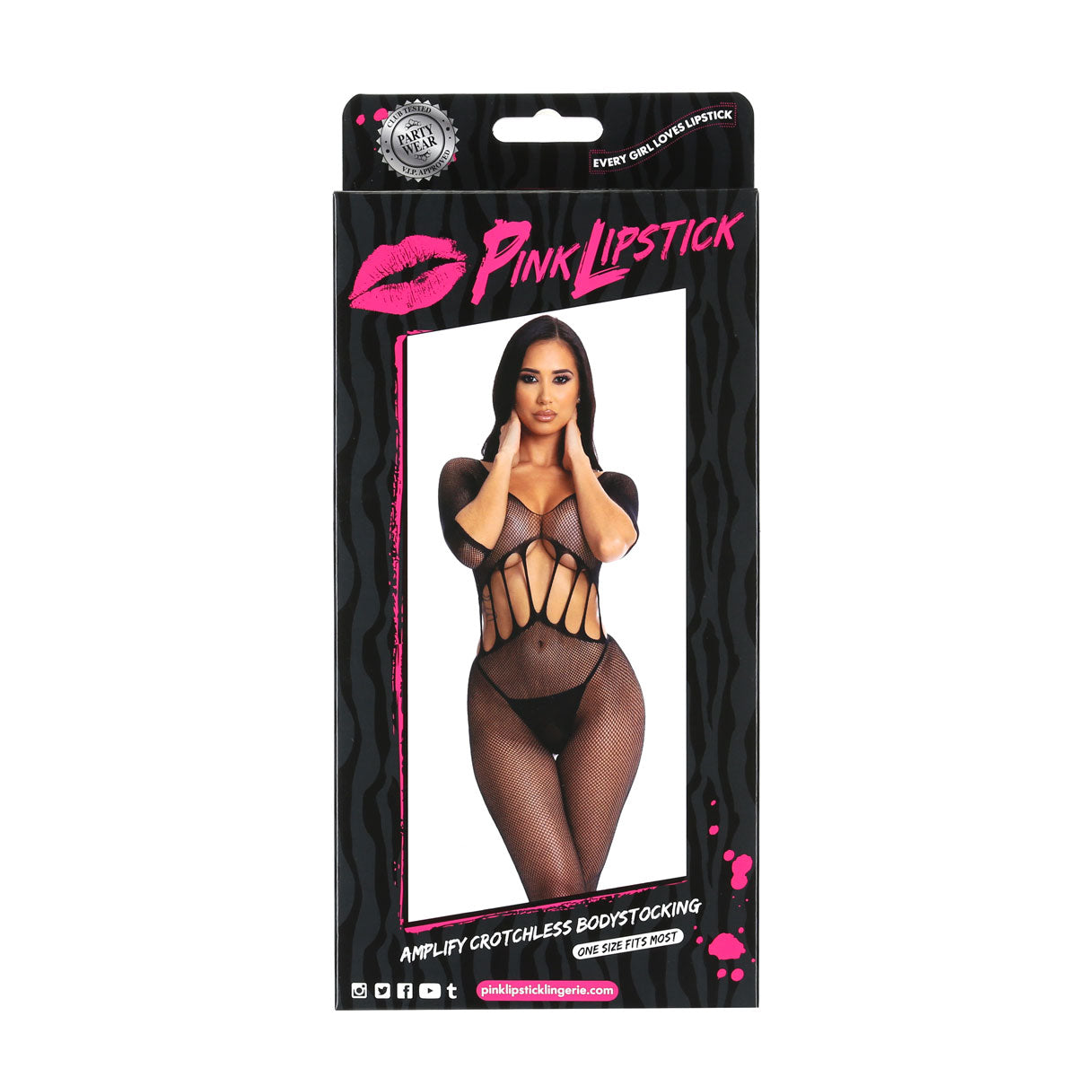Pink Lipstick Amplify Crotchless Bodystocking – Black – One Size