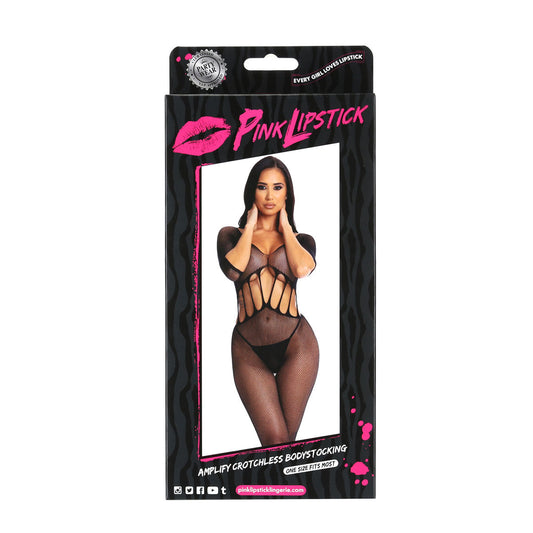 Pink Lipstick Amplify Crotchless Bodystocking – Black – One Size
