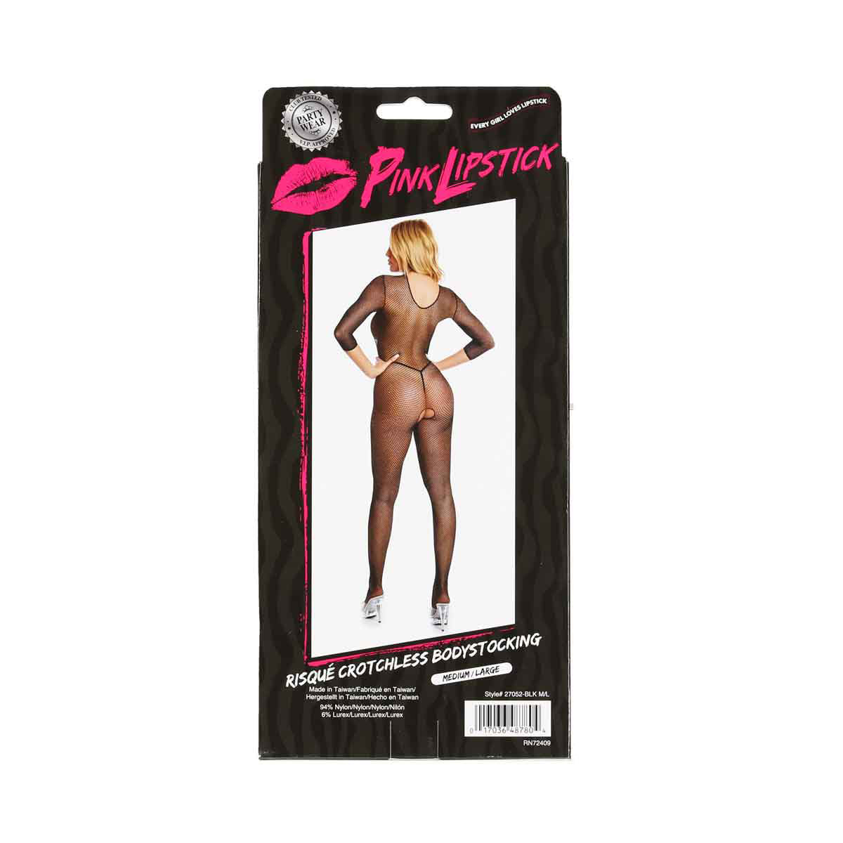 Pink Lipstick - Risque Crotchless Bodystocking - Black - M/L